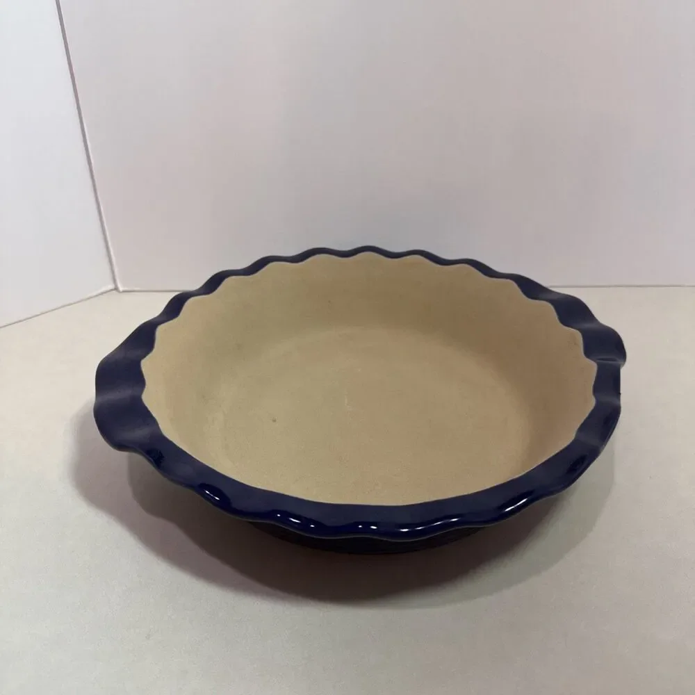 Cobalt Blue Pampered Chef New Traditions Stoneware Pie Plate Pan 9in - Picture 2 of 4